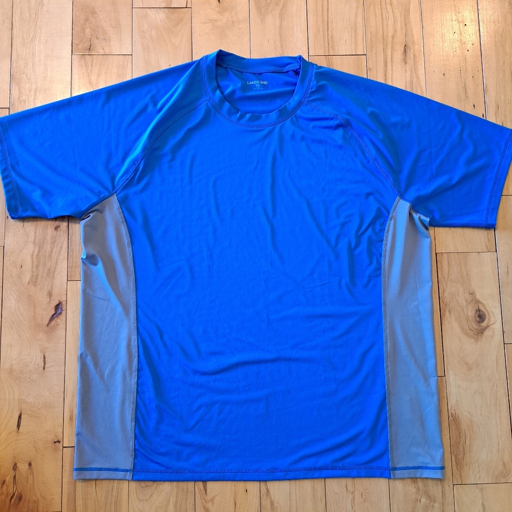 EUC!! Men's LANDS' END Rashguard Shortsleeve Tee Blue Gray